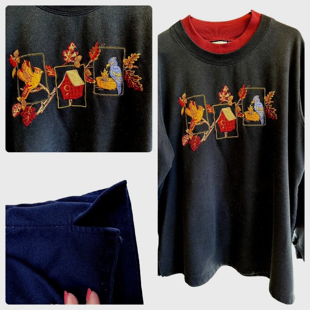 Vintage 90s Bobbie Brooks Crew Neck Sweatshirt Womens 18W/20W Birds, Bird House